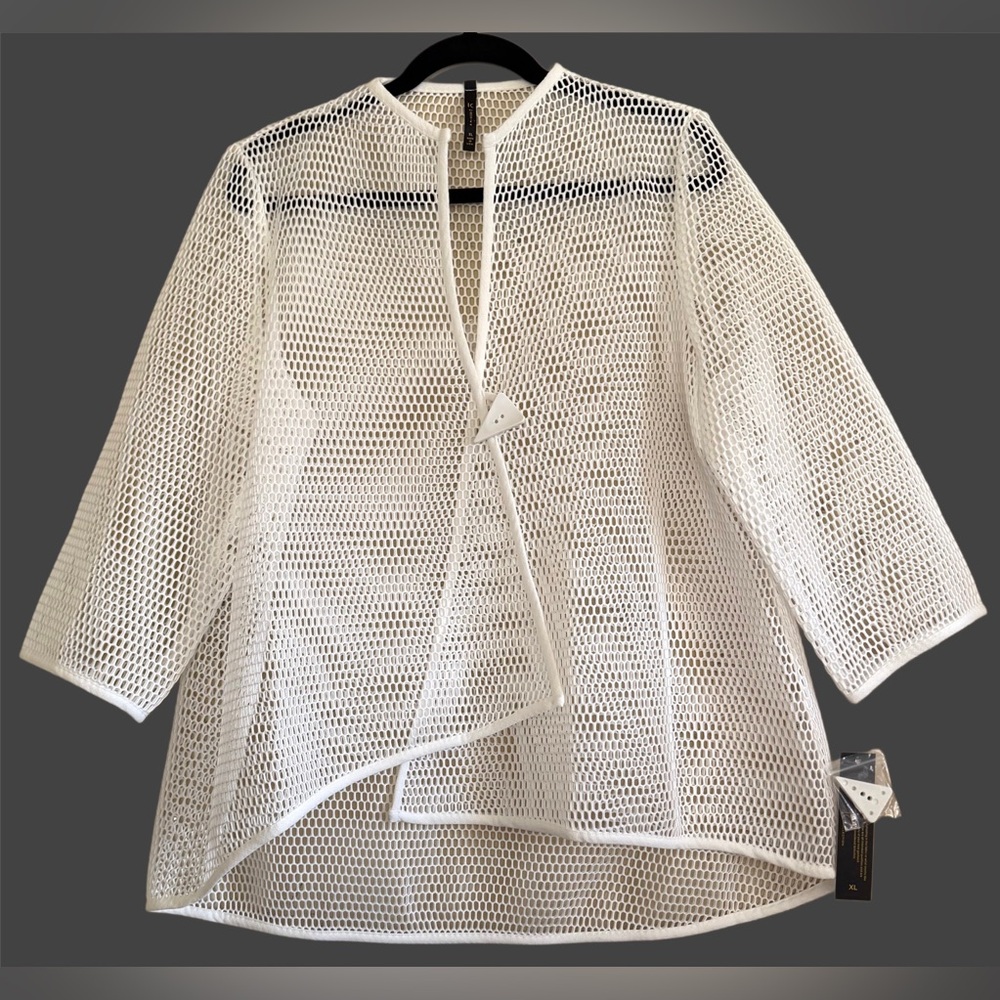 IC By Connie K Mesh Festive Contemporary Asymmetric One Button Jacket Sz XL NWT